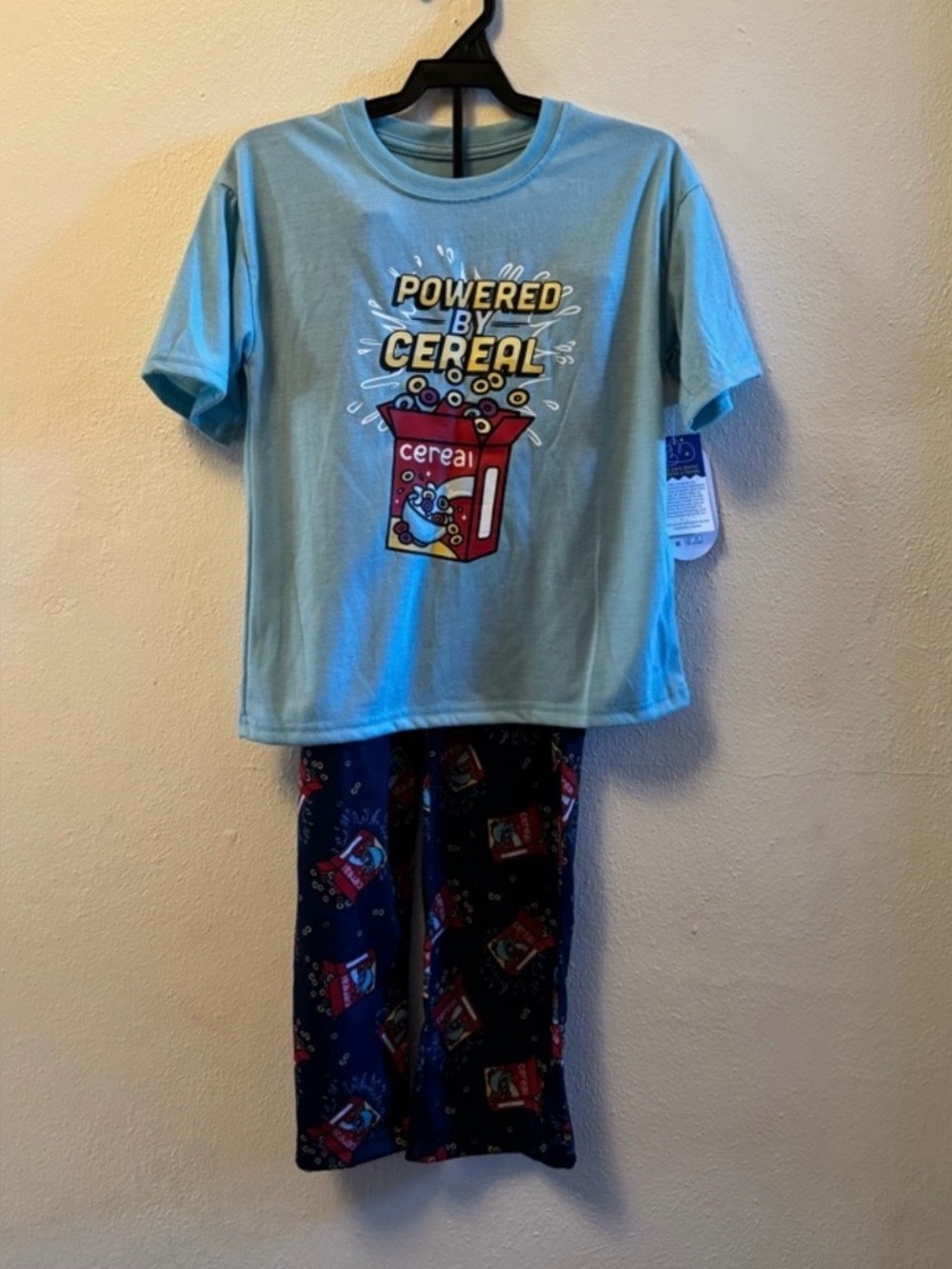 NWT Wonder Nation Boys Powered By Cereal Pajama Set Aqua Navy Size 6-7
